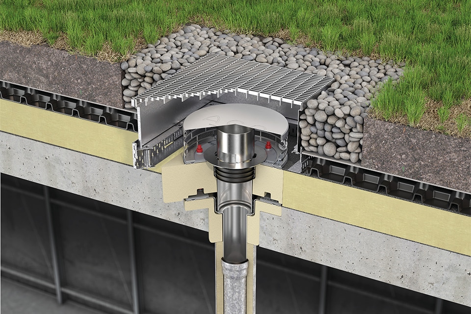 ACO Flachdach ES 2tlg Ablauf Kiesfang Betondecke Retentions Gru kopie